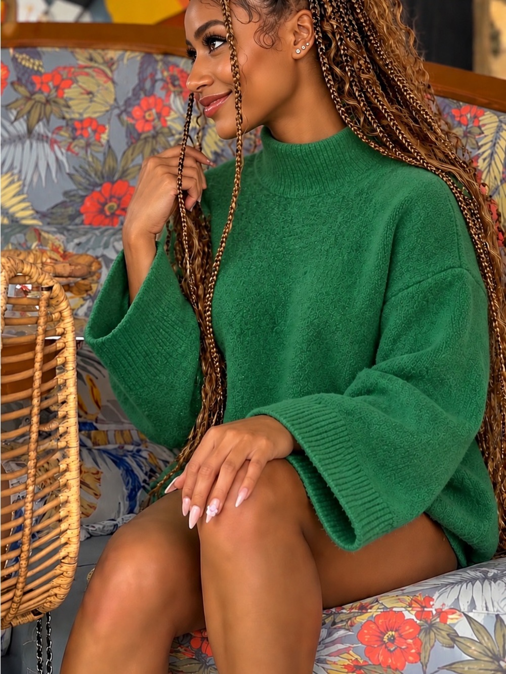 CeCe Women's Size L Green Turtleneck Sweater Size Large